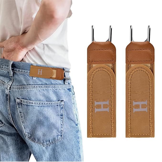 FlexFit™ Buckleless Elastic Waist Belt Hooks – 2 Pc Set